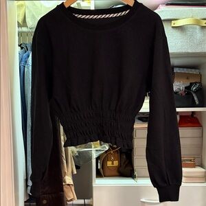 Anthropologie Black Textured Long Sleeve Crop Top